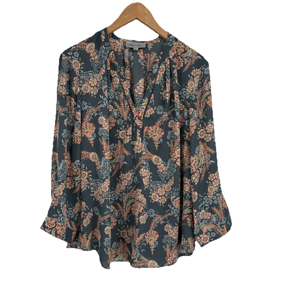 Meera Lane Women Floral Boho Top 2X Green Ladder‎ Stitch Romantic Peasant